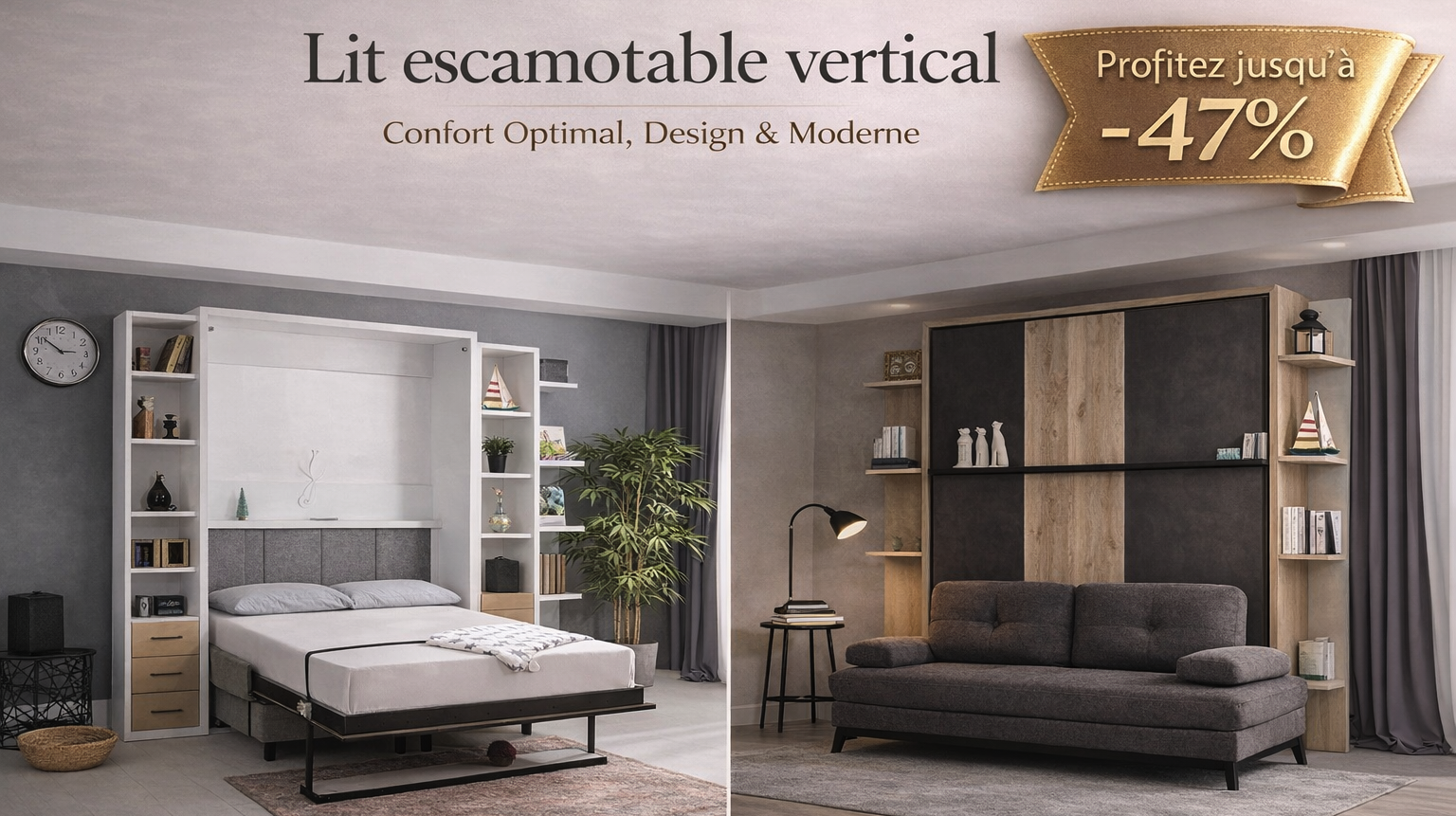 Lit escamotable vertical gain de place gainplus