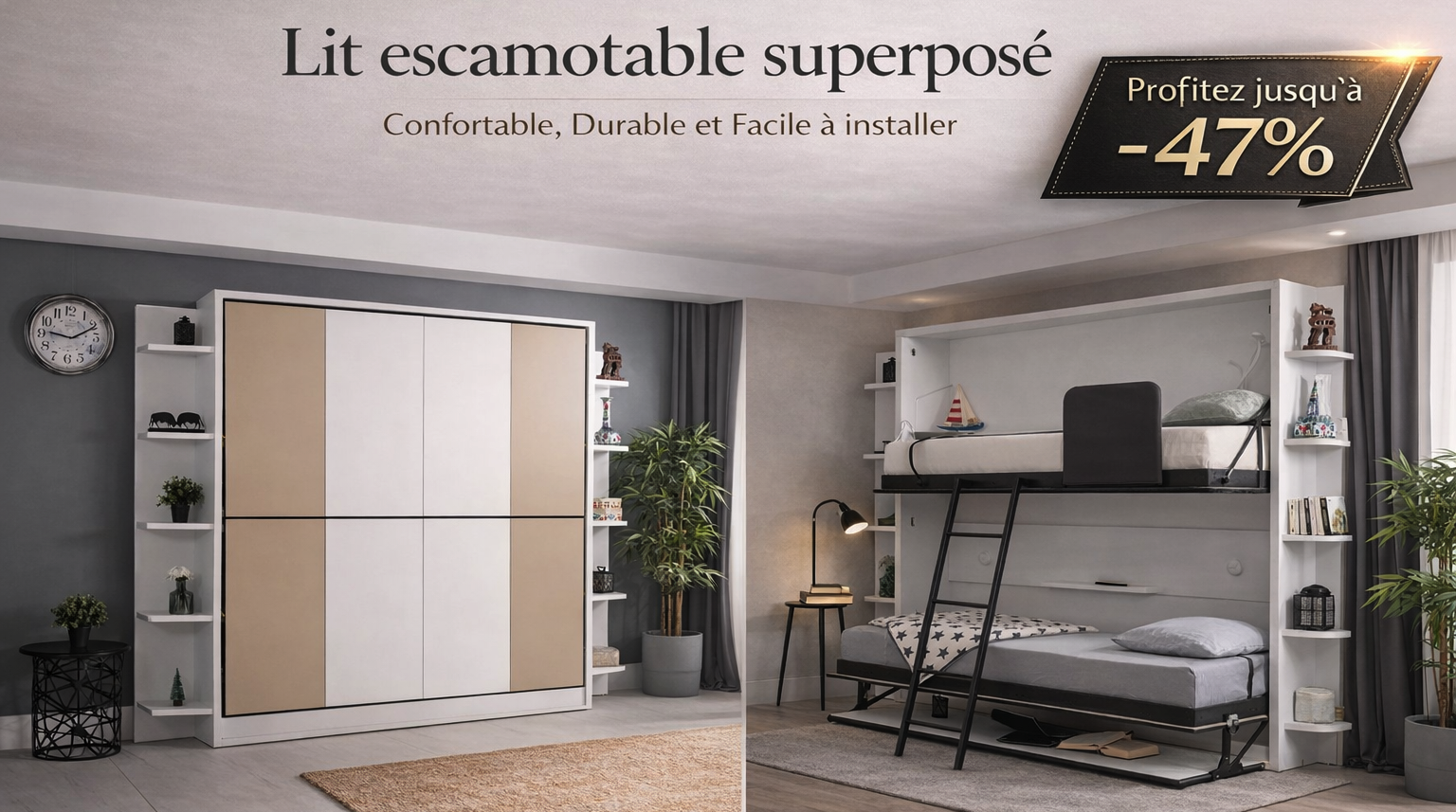 Lit escamotable superposé gainplus gain de place