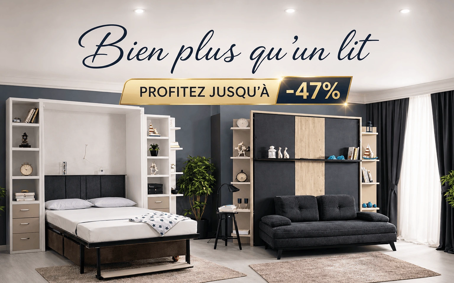 gainplus lit escamotable dans un salon moderne design