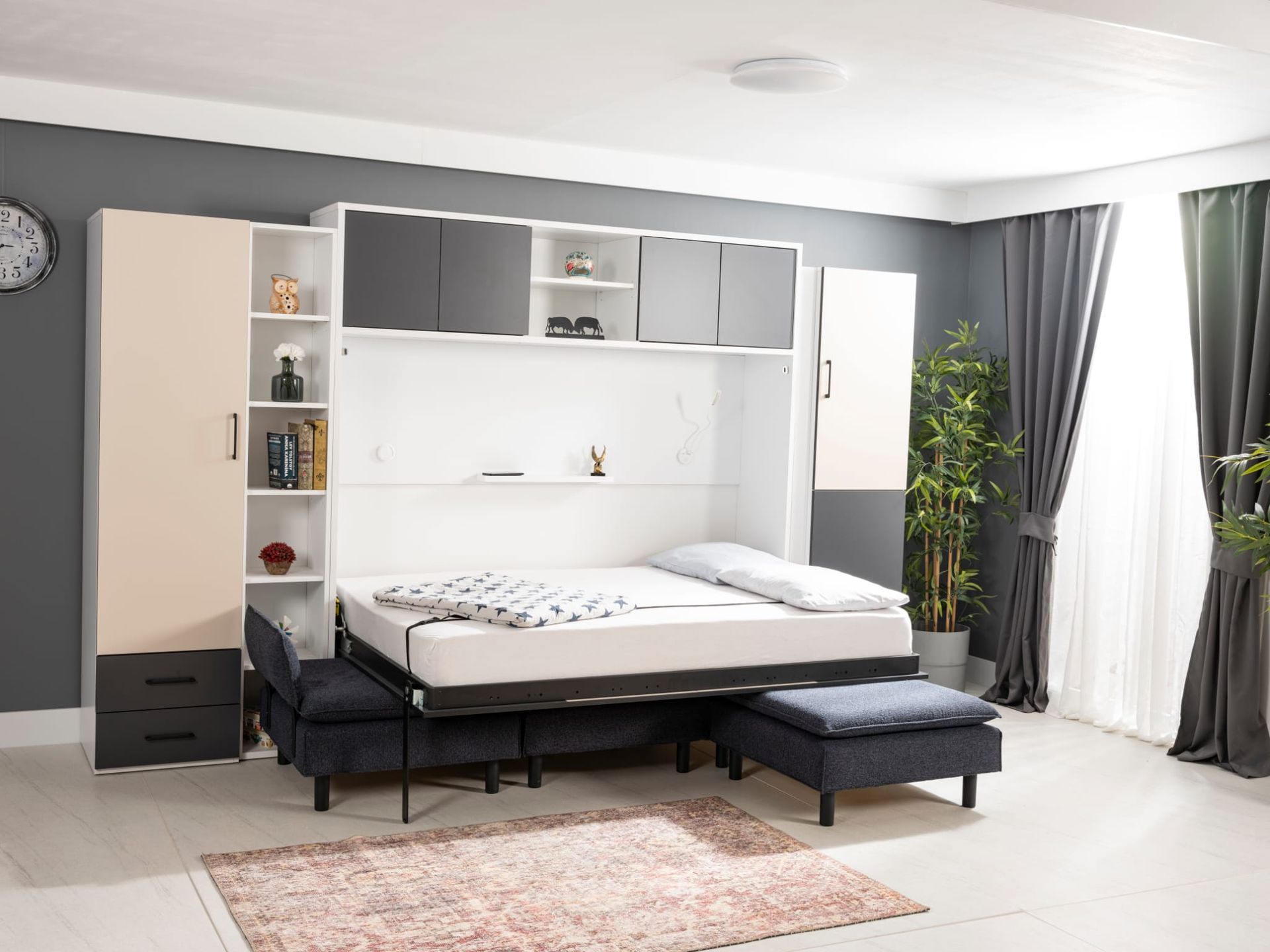 Lit Escamotable Horizontal 2 places armoire sur meuble