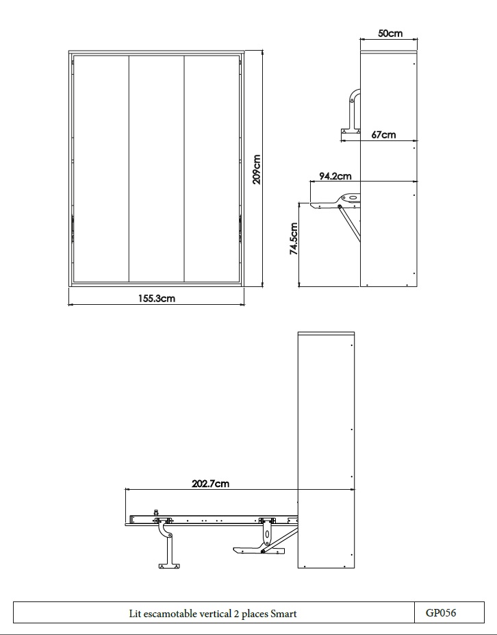 lit escamotable verticale 2 places Smart dimensions