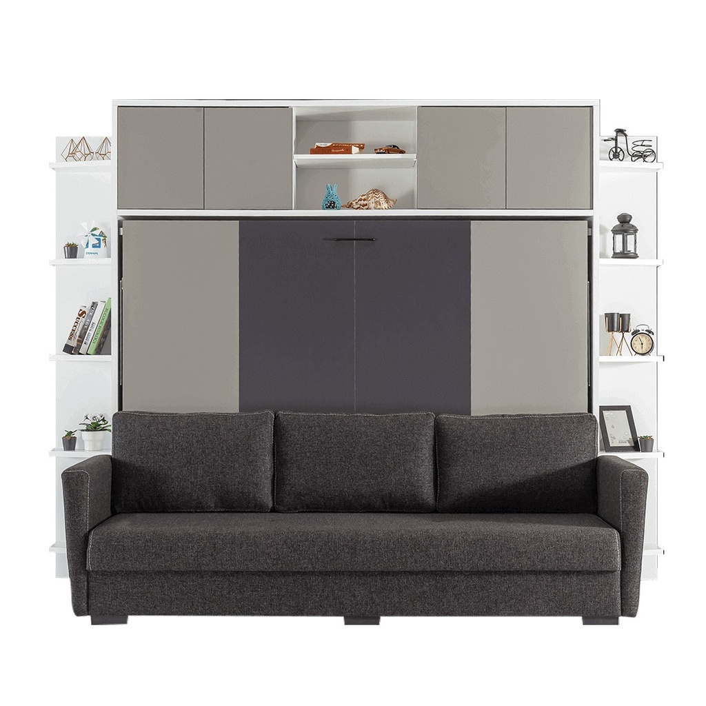 Lit escamotable horizontal 2 places armoire sur meuble canapé classique