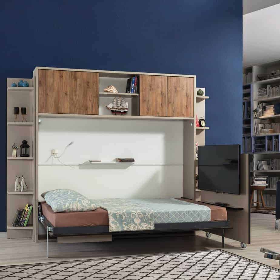 Lit escamotable horizontal 2 places armoire sur meuble déplié