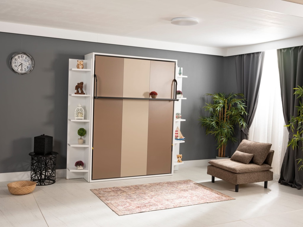 Lit escamotable verticale 2 places Smart avec étagère servant pieds