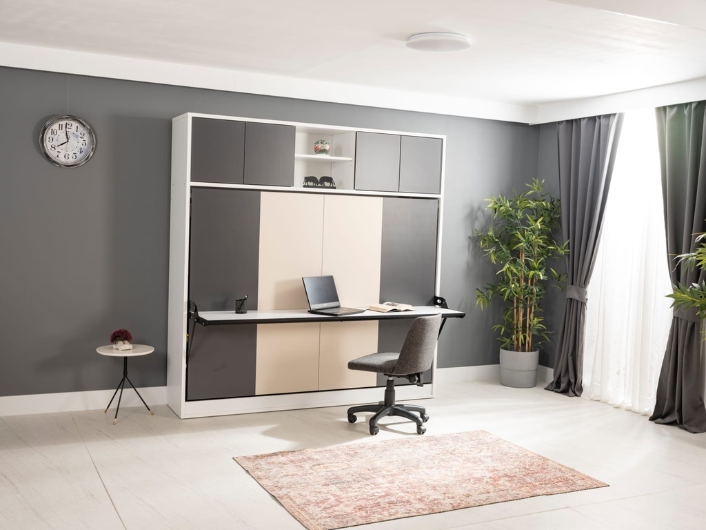 Lit escamotable horizontal 2 places armoire sur meuble table de travail bureau