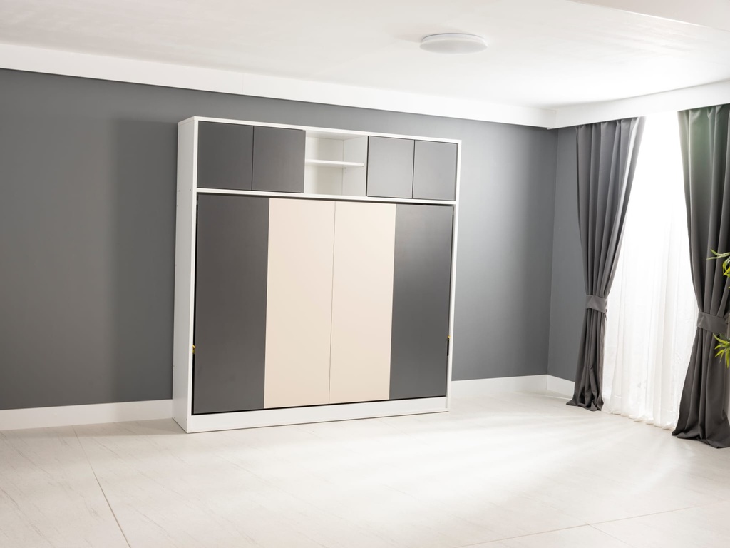 Lit escamotable horizontal 2 places armoire sur meuble