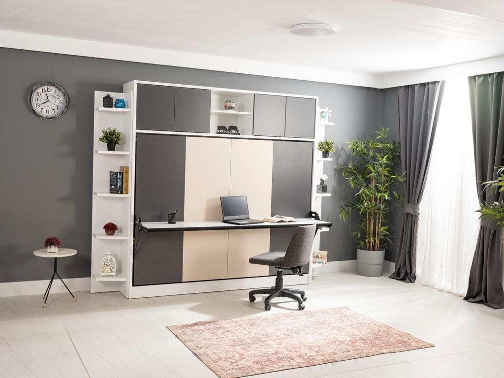 Lit escamotable horizontal 2 places armoire sur meuble