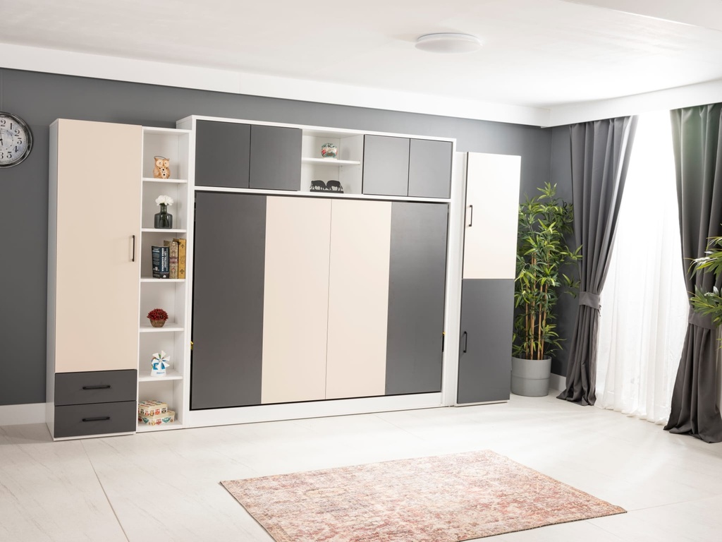 Lit escamotable horizontal 2 places armoire sur meuble armoires sur les extrémités