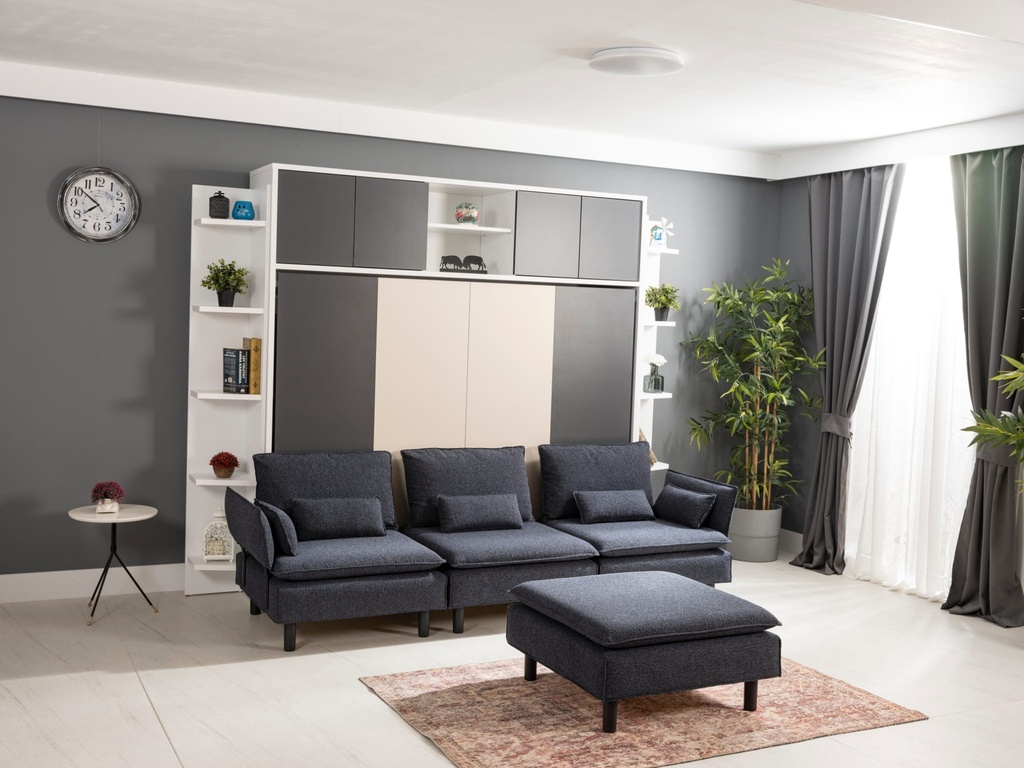 Lit escamotable horizontal 2 places armoire sur meuble canapé 3 places