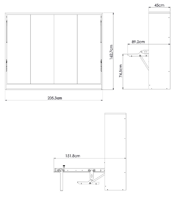 Lit escamotable horizontal 2 places dimensions