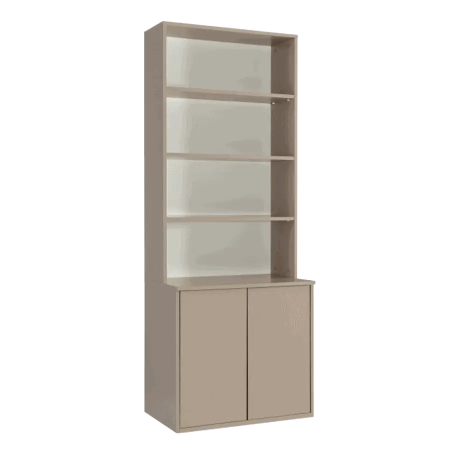 Bibliothèque avec rangements à 2 portes en bas (Cadre Cappuccino, Façade Anthracite, Livraison Île de France incluse)