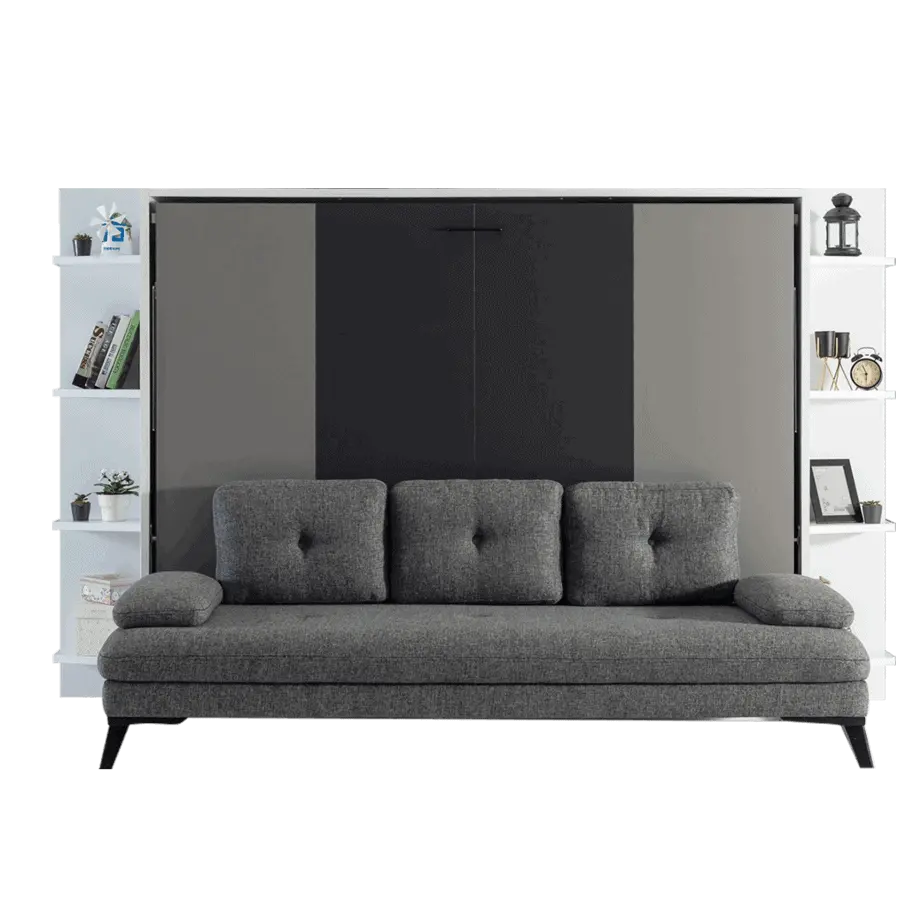 Lit escamotable horizontal 2 places (Cadre Cappuccino, Façade Gauche Anthracite, Façade Milieu Anthracite, Façade Droite Anthracite)