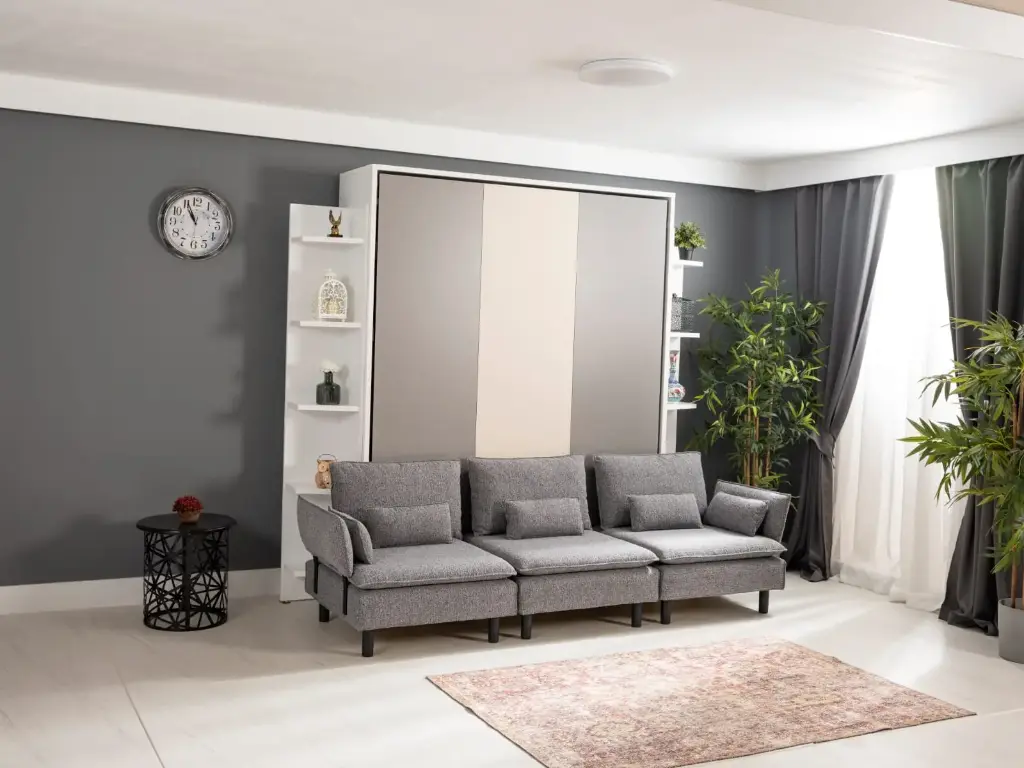 Lit escamotable vertical XL 2 places (Cadre Cappuccino, Façade Gauche Anthracite, Façade Milieu Anthracite, Façade Droite Anthracite, Garantie légale 2 ans incluse)