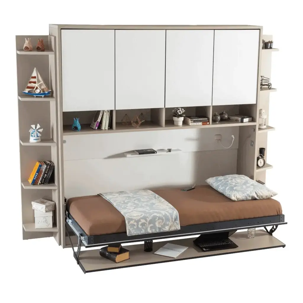 Lit escamotable horizontal optimal avec armoire sur meuble