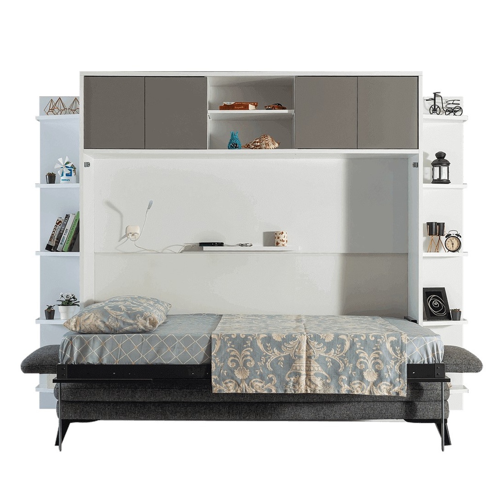 Lit escamotable horizontal 2 places avec armoire – 140 × 190 cm
