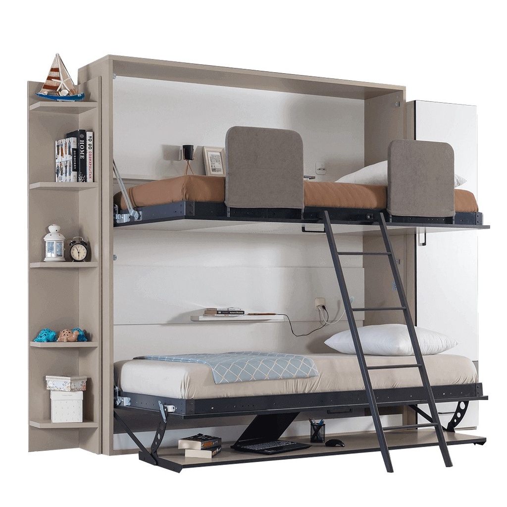 Lit escamotable superposé horizontal – 2 couchages de 90 × 190 cm