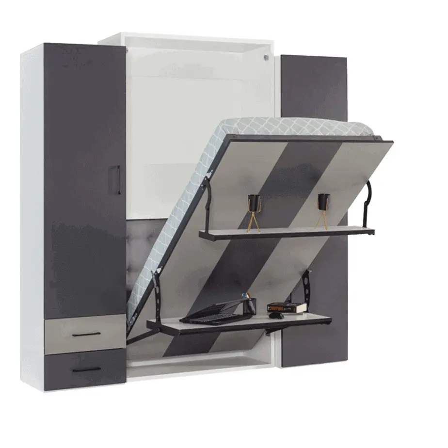 Lit escamotable vertical 1 place (Cadre Cappuccino, Façade Gauche Anthracite, Façade Milieu Anthracite, Façade Droite Anthracite)